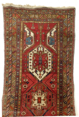 Meshkin, old, 340 x 140 Cm. Good condition. 
Very nice and wide border with zoroast'symbols like the fire toarch. 
             