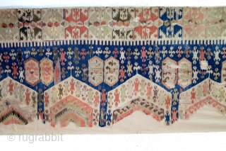 Hotamis, kilim fragment mounted on a cotton ground. 
19th century. 
size 295 x 100 Cm's. 9.8 feet x 3.3 feet. 
            