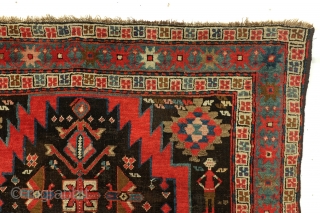 Armenian Karabach, 1880 - 1910. 
In perfect condition. wool on wool.
188 x 127 Cm. 6.2 feet x 4.2 feet. 

The red zig-zag figure is an zoroast symbol.
It stands for fire. And fire  ...