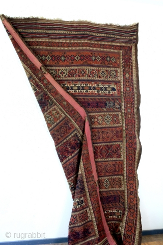  1880 Verneh with soumack combined. 
I think it is Afshar. 
330 x 175 Cm's. 
Well restored. Was a horizontal wall hanging for years. 
Natural colors. 
Ask for more Photo's or details.  ...