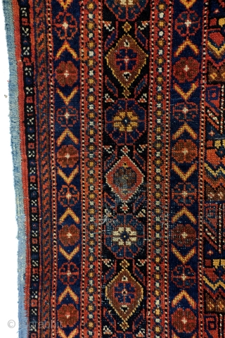 Large Afshar, 274 x 225 Cm. 9.1 feet x 7.5 feet. 
Worn right top corner and left bottom corner. 
Rare size.            