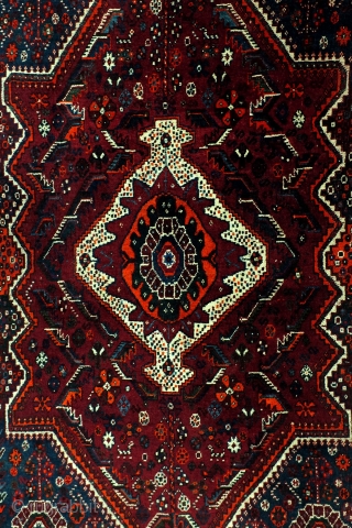 Qashqai, Kashkouli, 222 x 150 Cm. 7.4 feet x 5 feet. 40-ies. 
Mid size nomadic rug. Very good condition.              