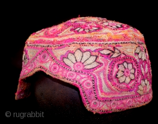 Cap, Turkmen, fine embroidery, old. The size of a kid. about 17-18  cm's wide. 
                 