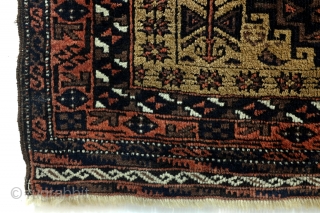 Sold
Antique Beloudj Prayer Rug. 
1870-1895.
160 x 86 Cm.   5.3 ft x 2.8 ft.  

High quality. 
Camel ground, embroidered edges. 
Warp and weft of white wool.     