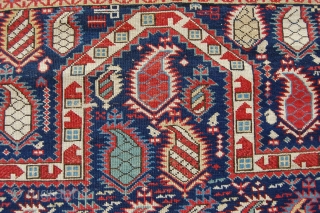 Shirvan, 'Marasali' prayer rug, 3'8"x4'9",  or  110x143 cm    
Decent condition with some localized wear in the field. Original ends with kelim, sides cut and missing 1-2 knot  ...