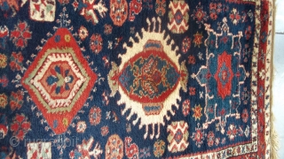 Karadan (Kazak) runner 3’8″ X 13’6″ #6453
This circa 1850 antique Karadan Kazak Oriental rug runner measures 3’8” X 13’6”. It has eleven different shaped, sized and colored medallions on a dark blue  ...