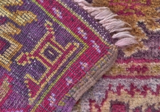 Çamardı/Niğde Prayer rug, Maden region, Central Anatolian. 5.3ft x 3.4ft (163 x 105 cm.) Circa 1930
Atractive rug with magenta red prayer niche on a pale blue ground. Border design with large palmettes  ...