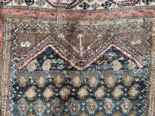Antique Caucasus Kurdish long rug with all over boteh design. All original. White, brown and black are natural colors of the handspun wool. Tribal and nomadic beauty. 4.98 x 13.94 feet. 150  ...