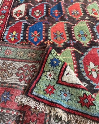 Antique Karabagh Rug from Caucasus
Late 19th Century with low/medium pile but great condition. Lovely boteh motif pattern. 112x260 cm. Needs a wash.           