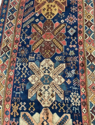 Museum quality Kazakh carpet from Caucasus with excellent condition. Extremely well dyed wool yarns. Charming great design. Available. 19th Century 117x260 cm.           