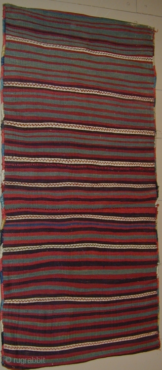 Complete set of mint condition Sumak bags with original side cords, fasteners, and
an array of wonderful colors, 19th. century; overall dimensions: 48" X 23"[123 X 59cm]       