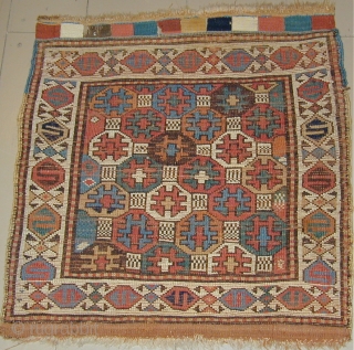 Large NW Persian pile bag-face with design usually found on Sumak bags, excellent condition with fresh early colors,
19th. century, 29" X 28" (74 X 72cm)        