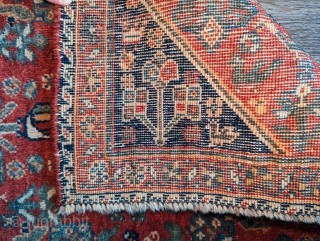 A Dynamic Antique Qashqai bagface, circa 1920 from S.W. Persia, a wonderful range of colors with unique bird designs, soft lustrous wool, in good condition size 2" by 2"    