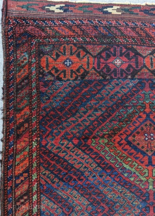 A marvelous antique Baluch rug, from the Sistan region of SE Persia. This one is in excellent condition, with full pile, and original kilim ends. Shimmering colours that come alive in natural  ...