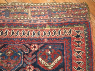 Antique Afshar Or Gashghai bagface.  1'6''x1'3''.  One end is missing bad has been secured.  Looks like 2 tiny repairs on top right center border.      