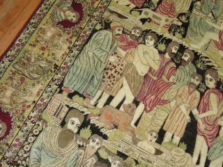 Antique Biblical Lavar Kerman.  Depicting the Story of Joseph and the 12 tribes.  Measiring 4'8''x7'9'' Excellent condition.  Was used as wall hanging.        