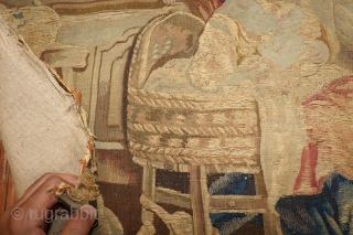 Antique Tapestry From a chair back.  Slits as shown.  Lovely subject.

2'10''x1'9''                    