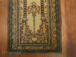 Antique Hadji Ja Lili Tabriz Baby Prayer Mat.  1'10''x2'9''.  Both ends missing a bit.  Super fine and collectible!            