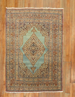 Antique Tabriz 4'3''x5'7'' with a sky blue field.  All orignal and excellent.                    