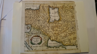 This is an original antique map of Persia by Adam Olearius, ca. 1647 A.D., with a later hand coloring in excellent condition. Approximately 5.5" x 5".       