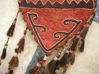 Central Asian Wonderful felt Okbash inside some silk and with horse hair tassels  Circa 1900                 