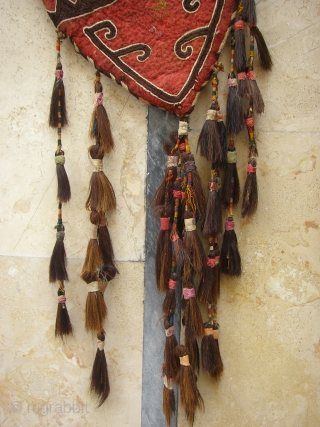 Central Asian Wonderful felt Okbash inside some silk and with horse hair tassels  Circa 1900                 