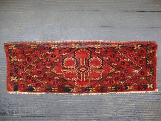 A Ersari-Bashir??? Torba, Circa 1870??? Good condition with natural colours and shiny wool, A small restoration(see photo), Size: 130 x 44 cm.           