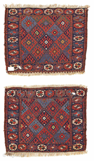 Two Jaff Bag Faces
63 x 50 cm  (2' 1" x 1' 8") each
Persia, ca. 1900
Condition: good, good pile              