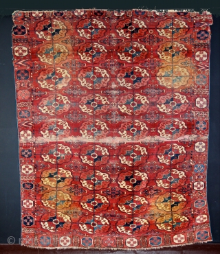 Very early and beautiful Tekke main carpet, 18th Century, with 4 by 9 gull design measuring 6'3" x 7'9" 192cms x 237cms :)          