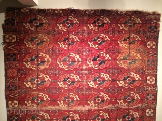 Very early and beautiful Tekke main carpet, 18th Century, with 4 by 9 gull design measuring 6'3" x 7'9" 192cms x 237cms :)          