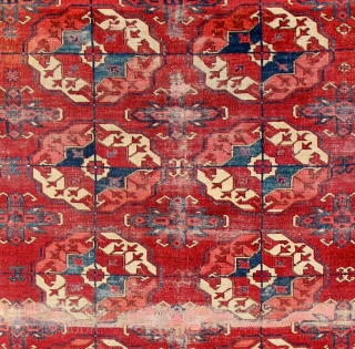 Very early and beautiful Tekke main carpet, 18th Century, with 4 by 9 gull design measuring 6'3" x 7'9" 192cms x 237cms :)          