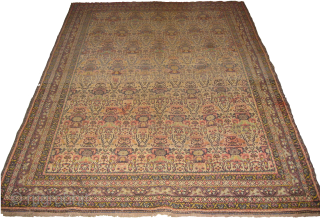 Very old Persian carpet in low pile, size: 7 by 5 ft approximately.                    