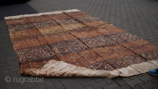 Tapa Bark-Textile, black and brown painting, 237 x  414 cm, Sothern Sea, minor wear                  