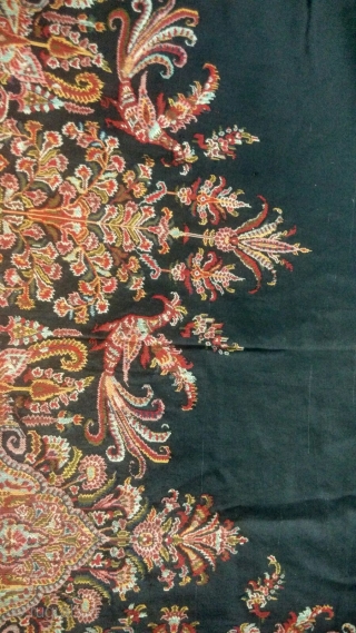 Rare antique paisley shawl with full figural design of peacock and architectural design size 11.5 x 5.5                