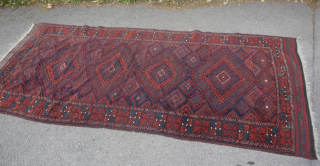 Baluch Carpet Mushwani Tribe ? 3 m x 1.29 m   - 2x Kilim ca. 12 cm  .Wool on wool .thin spots.         