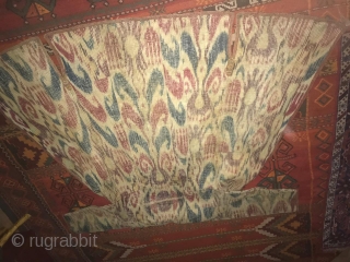 Uzbekistan - Ikat chapan, printed cotton lining - ikat facing. Circa 1900 - 1910                   