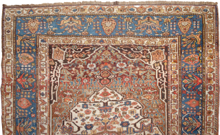 This unusual Khamseh rug showcases a captivating soft palette. It features a variety of Bakhtiari motifs. Late 19th Century. 176x141cm

More info: https://sharafiandco.com/product/antique-khamseh-rug-176x141cm/
           