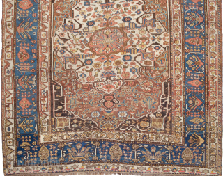 This unusual Khamseh rug showcases a captivating soft palette. It features a variety of Bakhtiari motifs. Late 19th Century. 176x141cm

More info: https://sharafiandco.com/product/antique-khamseh-rug-176x141cm/
           