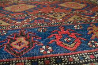 Unusual antique Karabagh rug with Mehrab design. Very good saturated natural dyes and even low pile with some small areas of repiling. 127x105cm

More info: https://sharafiandco.com/product/antique-karabagh-rug-127x105cm/
        