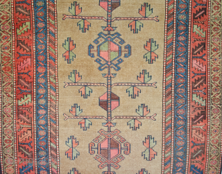 Striking antique Kordi rug from West of Iran. The very refined and good balance of colour in addition to its charming open design makes this piece special. The camel coloured background is  ...