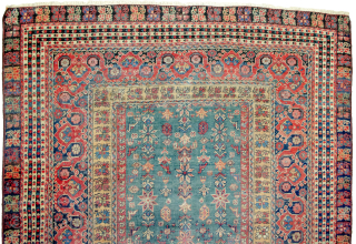 This is a most unusual 19th-century Farahan rug, 290x140cm, with a Turkish design. As shown in the image, there is a repair, and the selvedges are rebound. It is evenly worn, which  ...