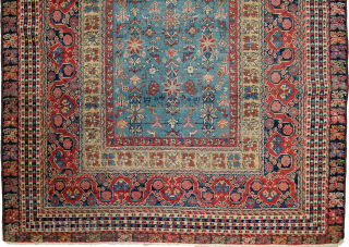 This is a most unusual 19th-century Farahan rug, 290x140cm, with a Turkish design. As shown in the image, there is a repair, and the selvedges are rebound. It is evenly worn, which  ...