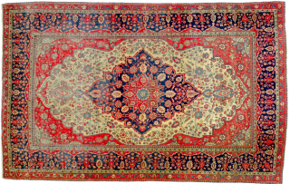 Antique Kashan Mohtasham 19th Century 205x147cm. About a third of the piece is evenly worn, and one end is slightly reduced. This has not retracted from the beauty of the piece and  ...