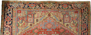 Antique Bakhshayesh Carpet 380x294cm, late 19th Century. Minor repairs are expertly done. The rich red ground colour contains a large red medallion. The motifs around the medallion have unusual features like the  ...