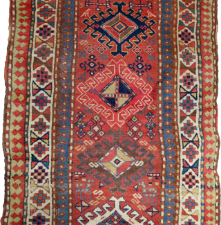 Antique Shahsavan Runner 321x109cm, late 19th Century
Splendid antique Shahsavan runner with a beautiful hue of red for ground colour. Multiple medallions run along the centre, with charming motifs scattered in the field.  ...