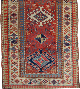 Antique Shahsavan Runner 321x109cm, late 19th Century
Splendid antique Shahsavan runner with a beautiful hue of red for ground colour. Multiple medallions run along the centre, with charming motifs scattered in the field.  ...