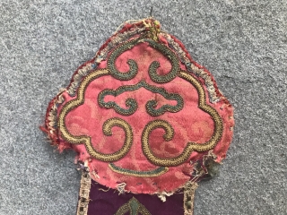 Very rare Tibetan Damru decoration on purple ground                         