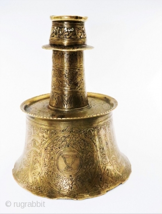 Ab extremely rare mamluk silver inlaid calligraphic brass candlestick an extremely rare islamic early mamluk calligraphic brass & silver inlaid brass candlestick, Egypt, circa 13TH/14th century. base of waisted form leading to  ...