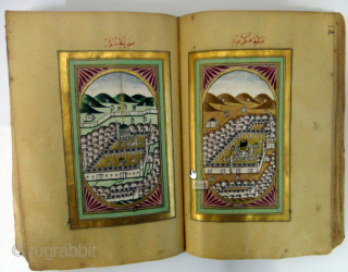 A Beautiful rare Ottoman Dalail Khairat Book , The First two pages completely with gold-water. Arabic manuscript on paper, 260 leaves plus 4 flyleaves, 9 lines to the page, naskh script written  ...