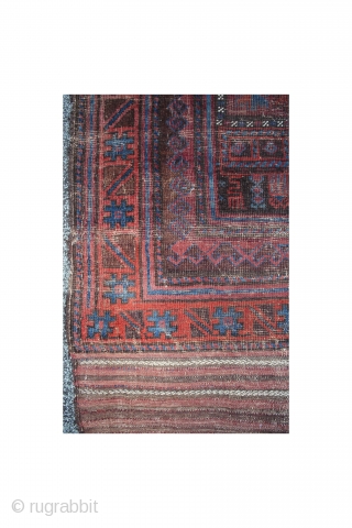 antique Large purple ground  Baluch Timuri 19th c.,tree of life, coloured and serrated leaf design & interesting empty space design   SE persia with kilim ends
size circa 588 cm x  ...